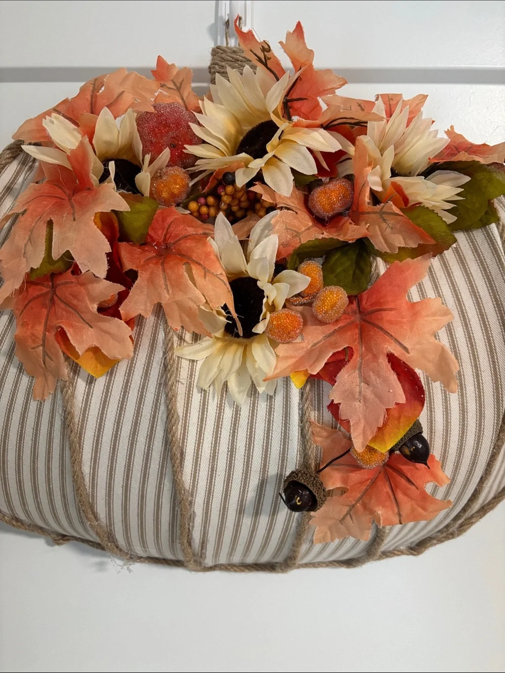 Hand Crafted Orange and Cream Sunflower Pumpkin Wall Accent